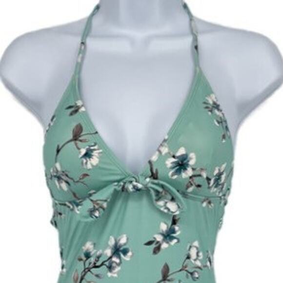 Swimsuit Vintage Style Halter One Piece in Green Dogwood Floral Print Size S - Picture 2 of 9